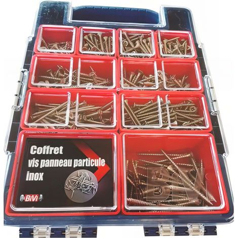 Coffret de 730 vis bois panneaux de particules tête fraisée Pozidriv - Inox - COFVPPAV2