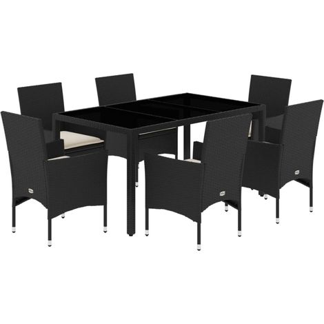Maison Exclusive - 7-tlg. Garten-Essgruppe mit Kissen Schwarz Pol