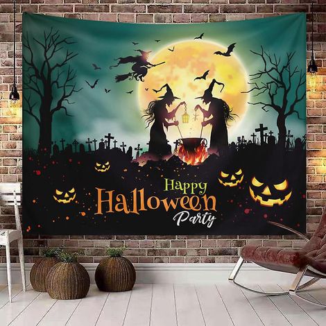 tapisseries Halloween Orange Citrouille Pleine Lune Chteau Hant Croquis Image Art Impression Tissu Tenture Murale Tapisserie Art Dcors Pour La Mai (1/4)