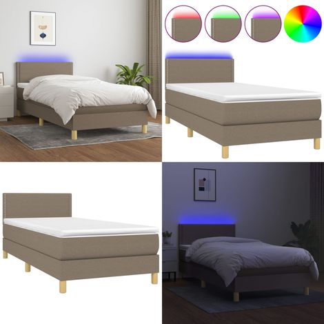 Cama box spring con colchón LED tela gris taupe 90x190 cm - Cama box spring - Colchón LED