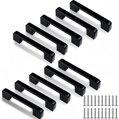 Tiradores para armarios, 10 piezas, negros, para cocina, muebles, armarios, cajones, con tornillos (distancia entre ejes: 96 mm)