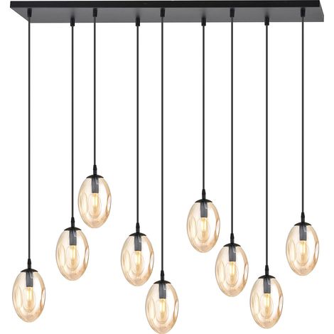 Sospensione Minimal 9 Luci Atalanta Acciaio Nero E Vetro Ambra (1/5)