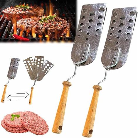 Lot de 2 Spatule à retourner les hamburgers Creative 3, construction en acier avec manche en bois, spatule résistante à la chaleur pour griller et cuisiner (1/4)
