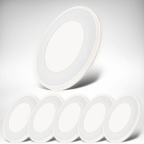 Einbaustrahler 68mm 6er Set - 230V, 4,9W, 425ml, LED, Nachtlichtring, warmweiß, weiß