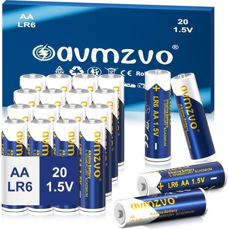 Lot de 20 piles AA LR6, alcalines 1,5 V, puissance durable, puissantes, peuvent être utilisées pour les jouets, les réveils et autres appareils électroniques (1/5)