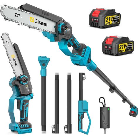 Mini Tronçonneuse 2 En 1 Avec Perche Télescopique, Moteur Sans Balais 2600w, Tronçonneuse 8 Pouces, Lubrificateur Automatique Et 2 4000 Mah, Extensible Jusqu'à 4,2m Pour Branches D'Arbres, Coupe (1/5)