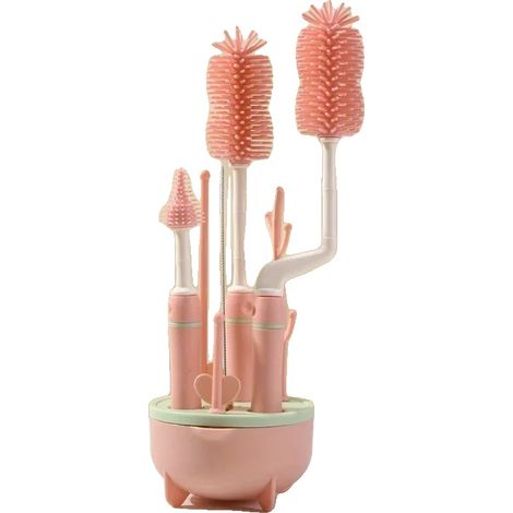 Babyflaschenreiniger-Set, einschließlich Trockenständer, mehrere Bürsten, C60-pink (1/2)