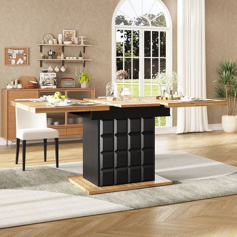 Table à manger extensible pour 4-6 personnes 140x80×75cm avec rangement, MDF, noir, 2 portes et 1 étagère - Cuisine/Salle à manger (1/5)
