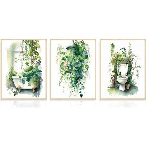 CCYKXA  Set of 3 Decorative Bathroom Posters with Sage Green Tropical Leaf Pattern, Printed for Bathroom or Laundry Room Decoration, 30x40 cm, Unframed
