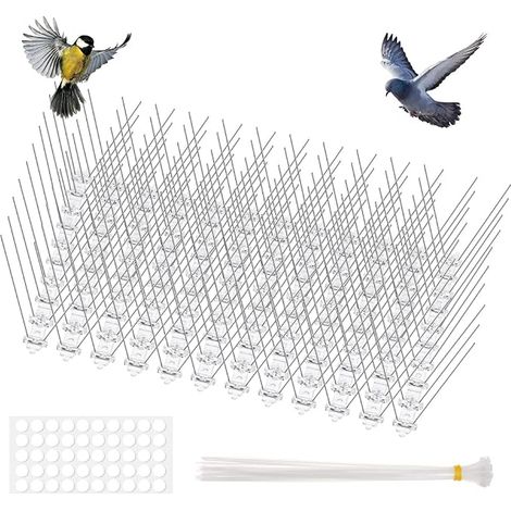 Pic Anti Pigeon en Acier Inoxydable 3M, Lot de 12 Pique Anti-Oiseaux 25cm Respectueux des Animaux avec 50 Nano Colle Ronde et 24 Attache de Câble pour Effrayer Corbeaux Moineaux Chat (1/5)