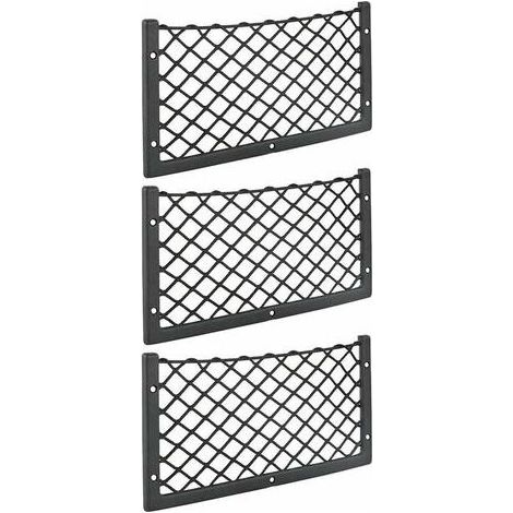 Lot de 3 filets de rangement voiture 36 x 18 cm Maille élastique nylon Fixation ultra solide pour van, camping-car, camion (1/4)