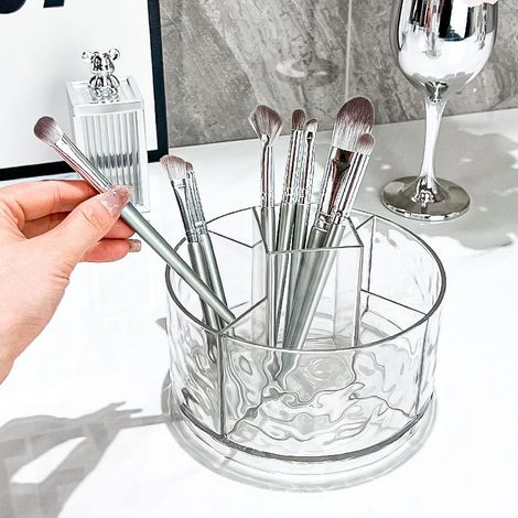Boîte de rangement rotative à effet ondulation, compartiment glacier, support à maquillage, porte-stylo de bureau, rangement pour rouge à lèvres et ornements (1/5)