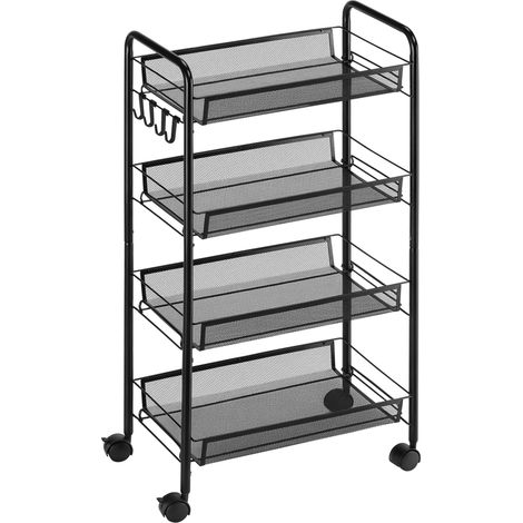 Carro de almacenamiento 45 x 26,5 x 84 cm cestas extraíbles ruedas con freno diseño industrial compacto de acero negro 210005789 (1/5)