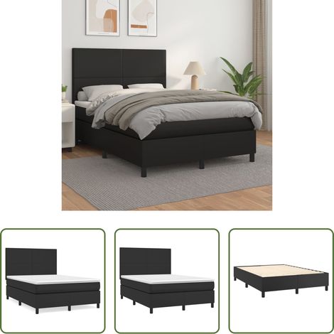 Matratze -  Boxspringbett mit Matratze Schwarz 140x200 cm Kunstleder