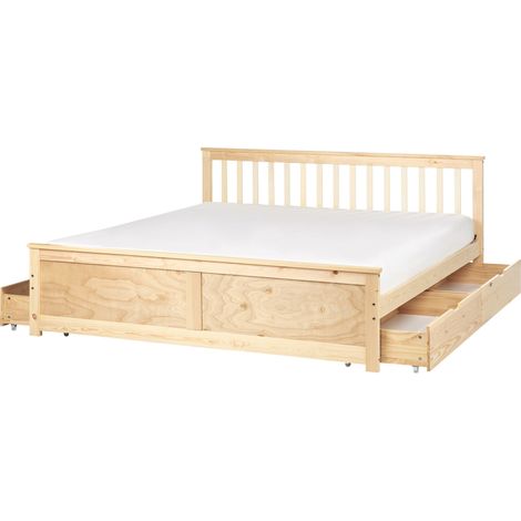 Letto matrimoniale Legno di Pino chiaro con Rete a Doghe con 4 cassetti 180 x 200 cm Olendon (1/5)