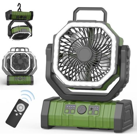 Ventilador de camping de 4 velocidades - Batería de 20.000 mAh y rotación de 270° - Iluminación LED y sistema para colgar - Recargable por USB (1/5)