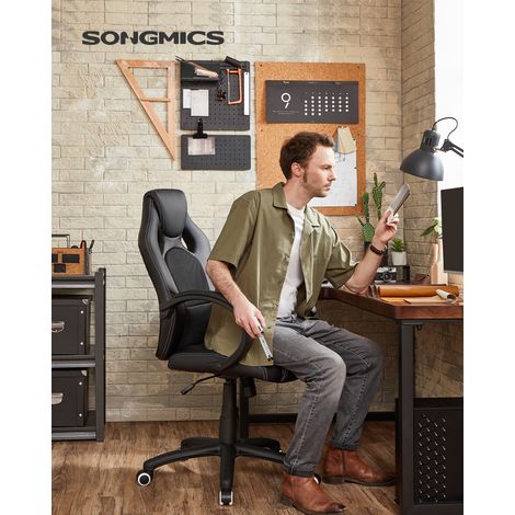 Fauteuil de bureau Racing fauteuil gamer Comfortable Hauteur réglable avec Dossier inclinable Accoudoir Repose-tête Pivotant 360 degrés Similicuir Noir (1/5)