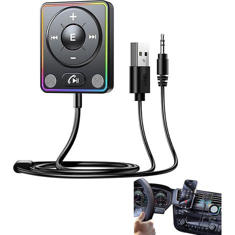 Adaptateur Bluetooth pour voiture avec prise jack 3,5 mm et récepteur AUX, kit mains libres avec double microphone, réduction du bruit ENC, éclairage RGB, kit audio HiFi Bluetooth 5.3 pour haut-parleu (1/5)
