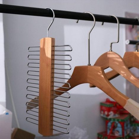 Perchero de madera para corbatas con 20 barras, organizador de bufandas y cinturones, gancho para bufandas, ideal para el dormitorio. (1/5)