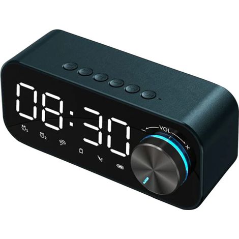 Réveil numérique LED double alarme avec haut-parleur Bluetooth, lecteur musique TF AUX, compatible bass - Bleu (1/5)