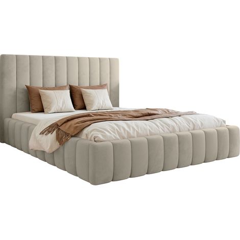 Selsey Fiarro - Polsterbett 160x200 mit Bettkasten, Velours, hellbeige (1/5)