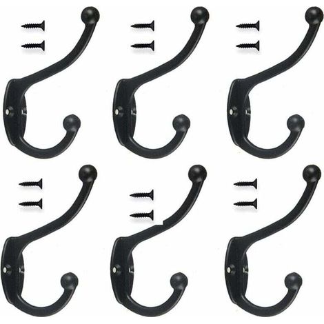6pcs Rétro Crochet Patère Porte Manteau Mural Vintage Crochet de Porte Métal pour Salle de Bain Cuisine Chambre Entrée - Noir -INHHUB (1/4)