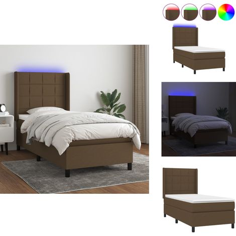 Boxspringbett mit Matratze & LED Dunkelbraun 100x200 cm Stoff - Boxspringbett - Doppelbett - Bettenrahmen - Lattenrost - Matratze (1/5)