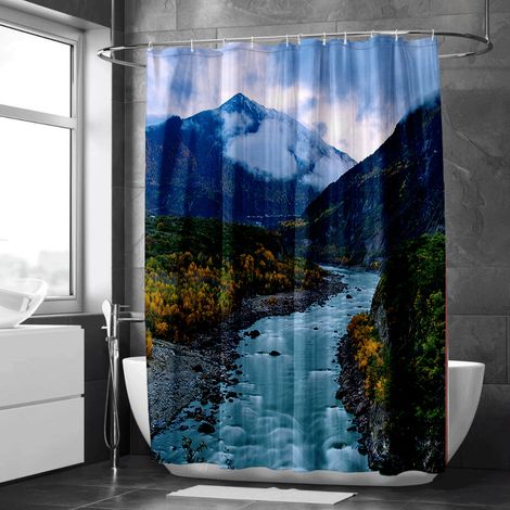 Rideau de douche forêt naturelle, design charmant, tissu doux, déco salle de bain cosy - 90x180cm (1/5)