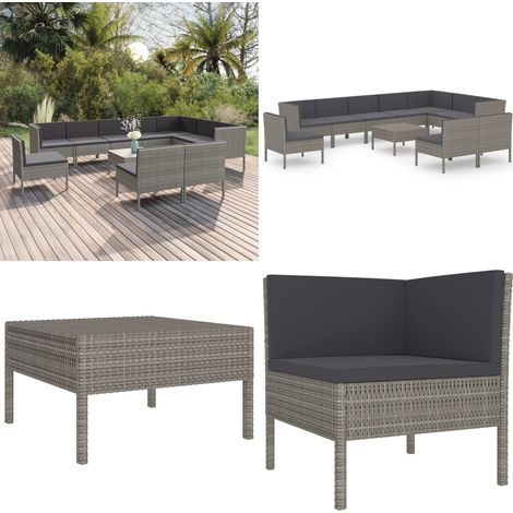 Salon de jardin 11 pcs avec coussins Résine tressée Gris - Salon De Jardin - Mobilier De Jardin - Set De Salon De Jardin - Résine Tressée - Acier Enduit De Poudre - Home & Living