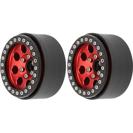 2Pcs 1.9 Pouces Jantes Aluminium sans Colle pour Voiture RC, Moyeu 8 Trous Ronds Accessoire (Noir Rouge) (1/5)