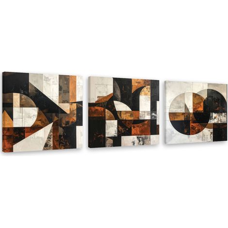 Set de tableaux sur toile  Abstraction géométrique marron 3 x 20x20