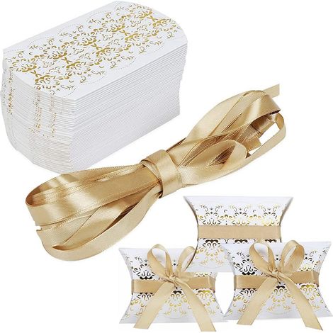 50 cajas de regalo, de papel con cinta, 11,5 x 7 cm, diseño elegante, para bodas, bautizos y fiestas.