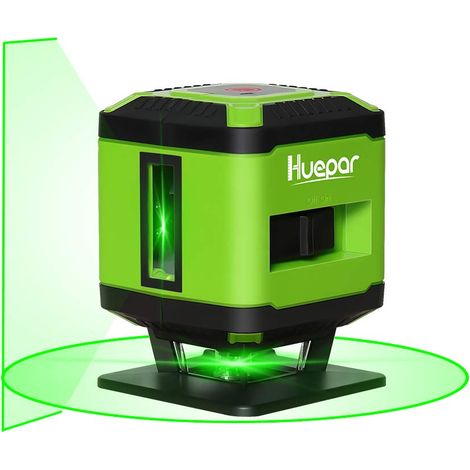 Huepar FL360G Fliesen Laser Grün, Kreuzlinienlaser für die Verlegung von Fliesen, Umschaltbar Selbstnivellierenden 360° Horizontaler Linie, 15m Arbeitsbereich Radius Überdacht, inkl. Halterung