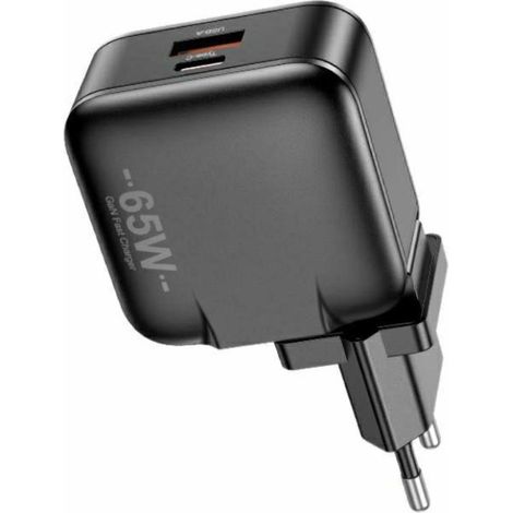 Chargeur rapide 65 W, 1 port USB-C, 1 port USB-A, PD55-EU GaN - Noir (1/2)