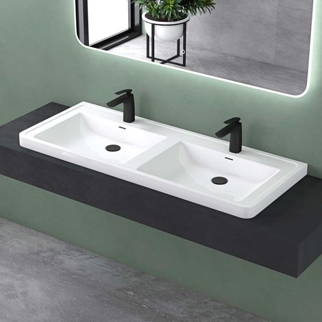 Mai & Mai Vasque à Encastrer Blanc 120 cm Lavabo en Fonte Minérale Solid Surface avec Trop-Plein COL08 (1/5)