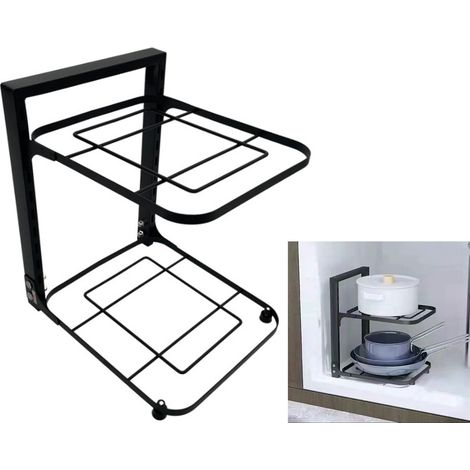 Étagère de rangement de cuisine en acier au carbone, noire, multicouche, support pour casseroles et poêles, organisateur domestique, deux niveaux, 36x24x7cm/14.2x9.4x2.8in (1/5)
