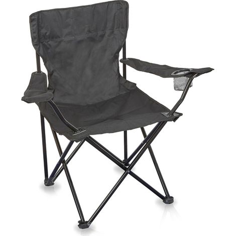 Linder Exclusiv Klappstuhl PO2481 – Campingstuhl & Angelstuhl mit Getränkehalter & Tragetasche, bis 120 kg, Dunkelgrau Faltbar Stuhl, Gartenstuhl (1/4)