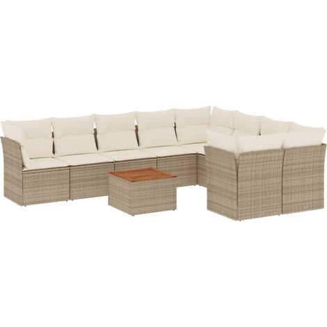 Maison Exclusive - Set Divano da Giardino 10 pz con Cuscini Beige in Polyrattan (1/3)