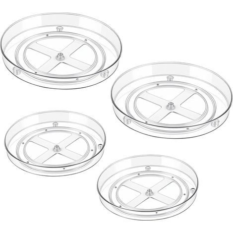 Lot de 4 Plateaux Tournants Lazy Susan 360° - Transparent - pour Réfrigérateur, Cuisine, Placard, Épices - 23,3x3,5cm et 27x4,5cm - Organisateur (1/5)