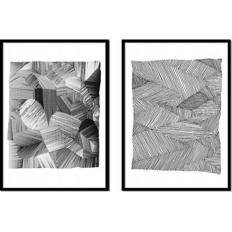 Gemälde-Poster im Rahmen, 33 x 43 cm, Diptychon, 2er-Set, abstrakt, Grau, P2029 (1/3)