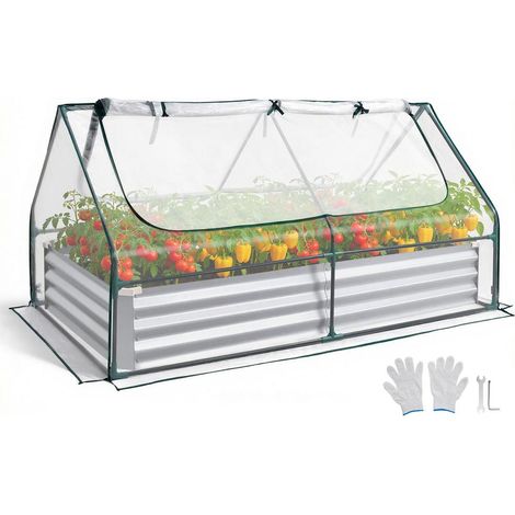 Au jardin, cultivez fleurs et légumes dans ce bac potager rectangulaire en métal avec housse de serre (1/5)