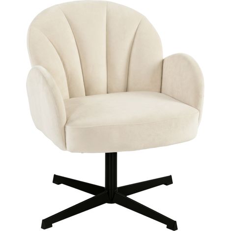 Fauteuil de salon - HOMCOM - pivotant - dossier en forme de coquille - base en acier - velours - 64,5 x 68 x 80 cm - beige (1/5)