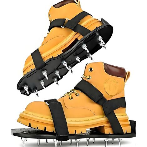 Chaussures à ameublir la pelouse, chaussures à ameublir la pelouse facilement assemblables, avec des pointes robustes et réglables pour ameublir le sol. (1/4)