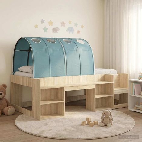 Cama con Túnel con estante 3 uds. Roble Sonoma y Azul Claro (1/5)