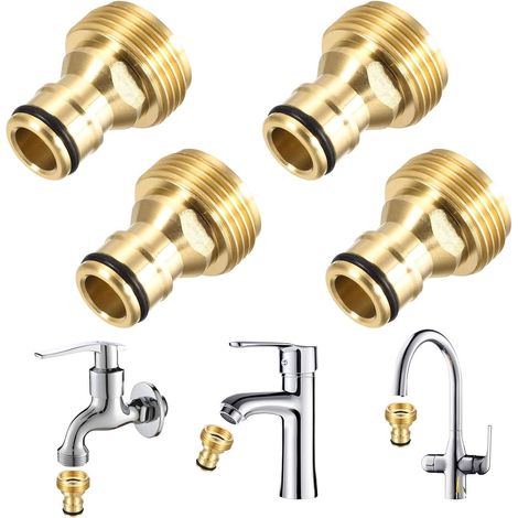 4 Pièces Connecteur De Robinet en Laiton Jardin, Rapide Connecteurs pour Tuyau d’arrosage, pour mitigeur, Adaptateur de Tuyau, Adaptateur De Robinet Fileté d'eau (1/5)