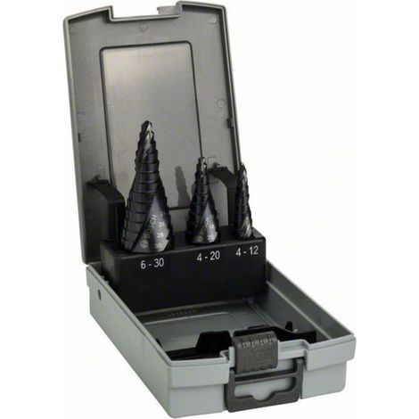 Bosch HSS-AlTiN Jeu de forets étagés 4 - 12 / 4 - 20 / 6 - 30 mm 3 pces ( 2608588069 ) Queue 3-plats (1/8)