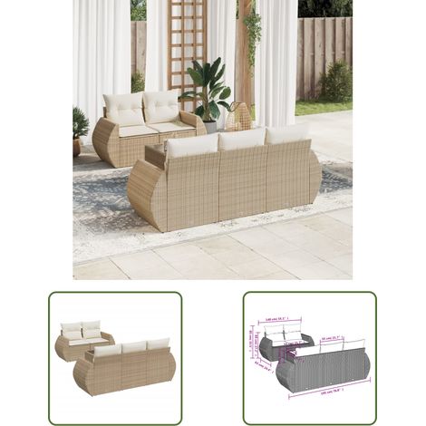 The Living Store Salon de jardin avec coussins 6 pcs beige résine tressée - Ensemble Salon De Jardin - Meuble De Jardin - Salon De Jardin Design - Mobilier De Jardin - Fauteuil De Jardin (1/3)