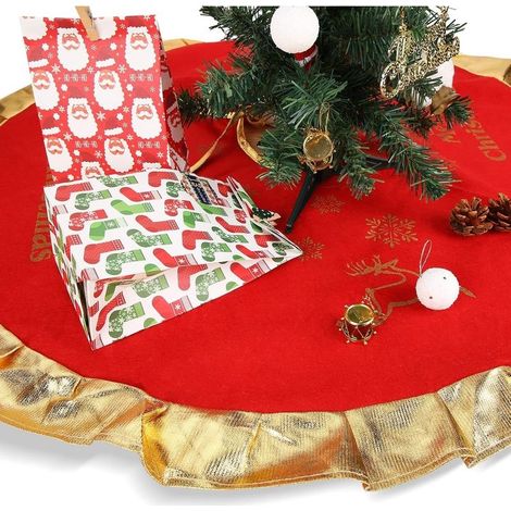 Jupe Arbre de Noël Rouge 90cm,Ornements De Sapin De Noël Tapis de Sapin de Noël(Joyeux Noël) (1/5)