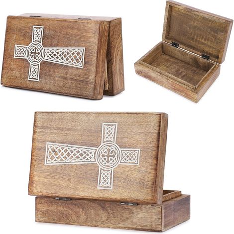 [PRODUIT RECONDITIONNE] Ajuny Boîte décorative en bois motif croix