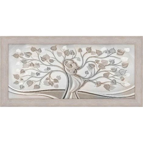 Lupia - Quadro moderno, per soggiorno camera da letto, con cornice BOSTON colore BEIGE, 50x100 cm, ALBERO ABBRACCIO MIX